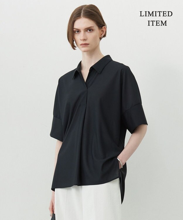 ICB 【WEB限定・洗える】シアートリコット スキッパーカットソー ブラック系