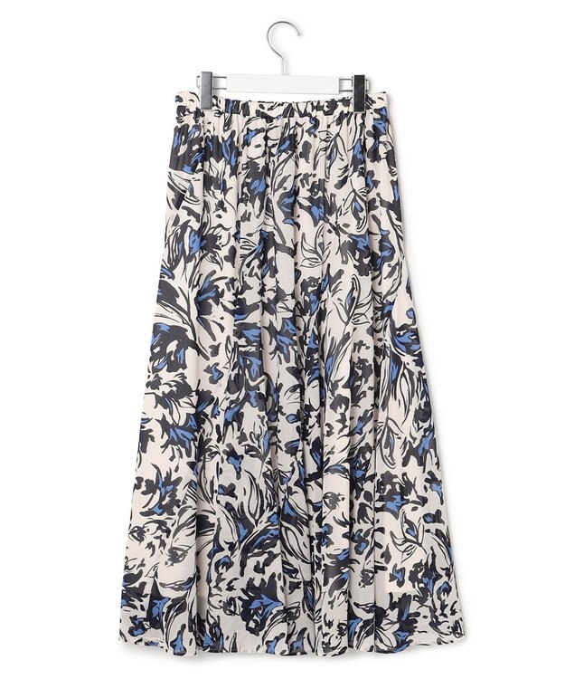 23区 【洗える】ニュアンスフラワープリント フレア スカート ネイビープリント