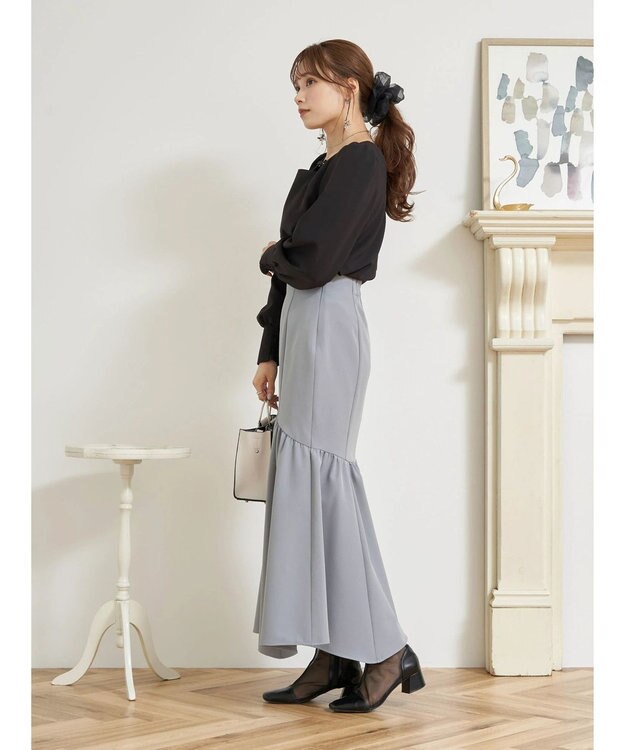 earth music&ecology ギャザー切替マーメイドスカート Grayish Blue