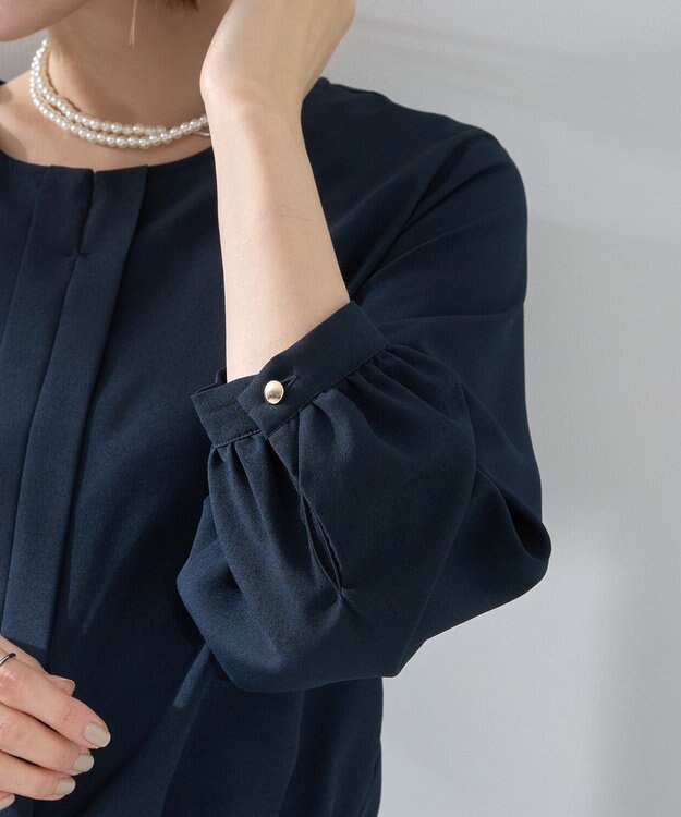 YECCA VECCA ジョーゼットプリーツワンピース Navy