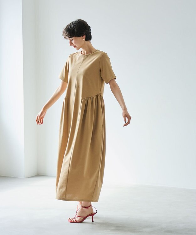 #Newans 【洗える】コクーンシルエットロングワンピース ベージュ