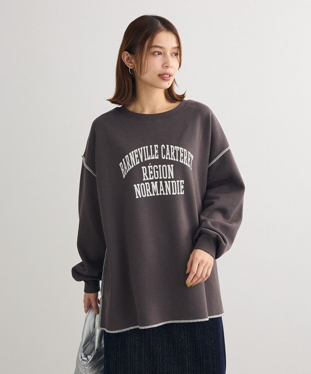 Green Parks 裏起毛配色ステッチロゴチュニック Dark Gray