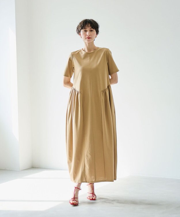 #Newans 【洗える】コクーンシルエットロングワンピース ベージュ