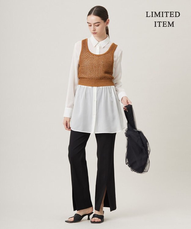 ICB 【WEB限定・洗える】キュプラハイパワーストレッチ セミフレアパンツ ブラック系