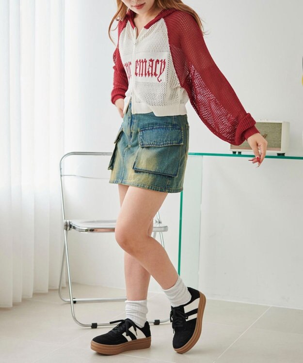 WEGO ラグランメッシュニットショートパーカー レッド