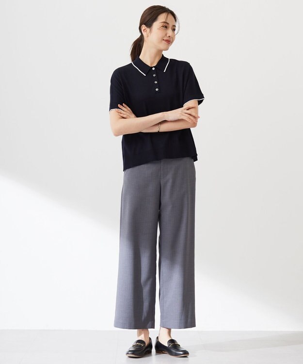 J.PRESS LADIES L 【洗える】ドライコットン ポロ ニット ネイビー系