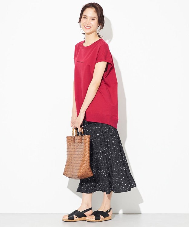 ANY 【2SET】ミニロゴトップス×ドットプリーツスカート セット レッド×ブラック