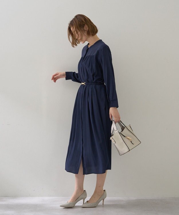YECCA VECCA ベルト付きギャザーワンピース Navy