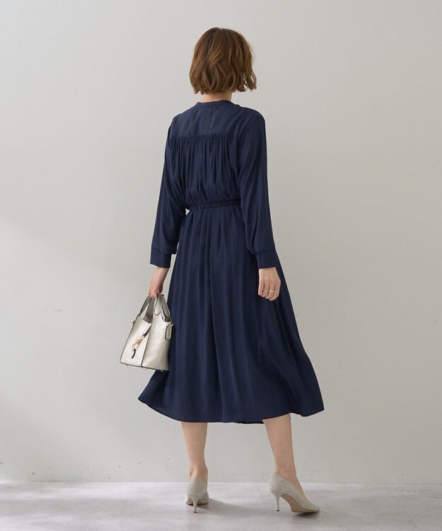 YECCA VECCA ベルト付きギャザーワンピース Navy