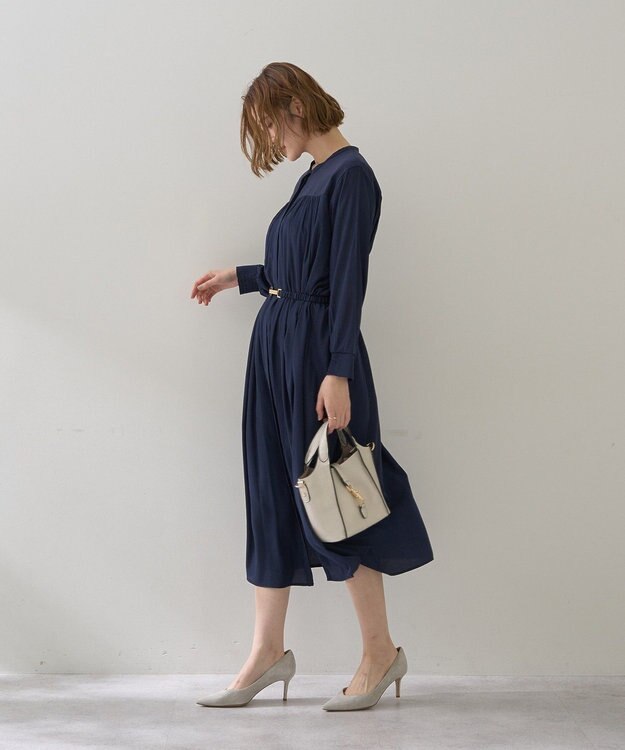 YECCA VECCA ベルト付きギャザーワンピース Navy