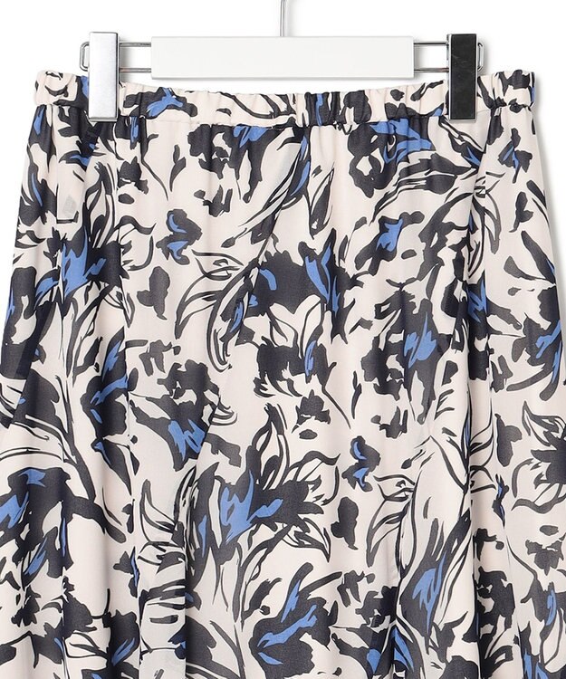 23区 【洗える】ニュアンスフラワープリント フレア スカート ネイビープリント