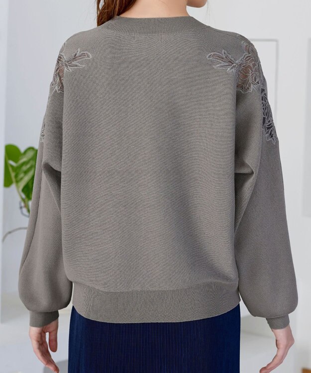 Tiaclasse 肩レースドルマンニットトップス グレー