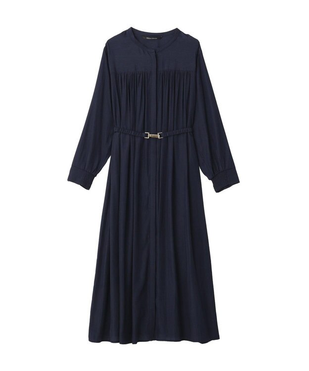 YECCA VECCA ベルト付きギャザーワンピース Navy