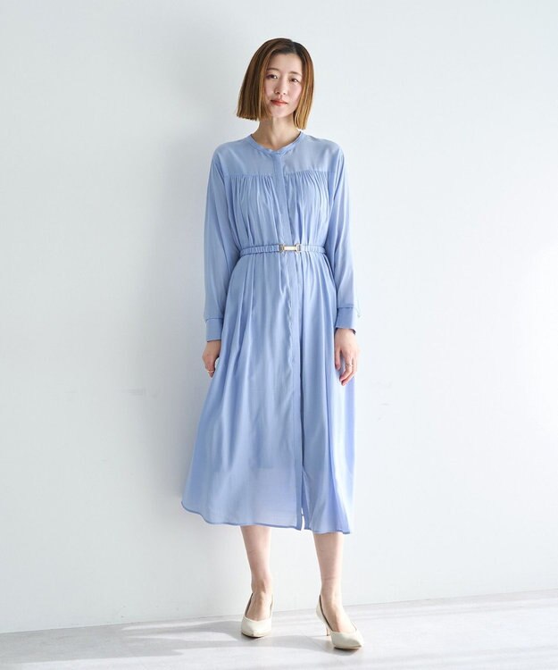YECCA VECCA ベルト付きギャザーワンピース Blue