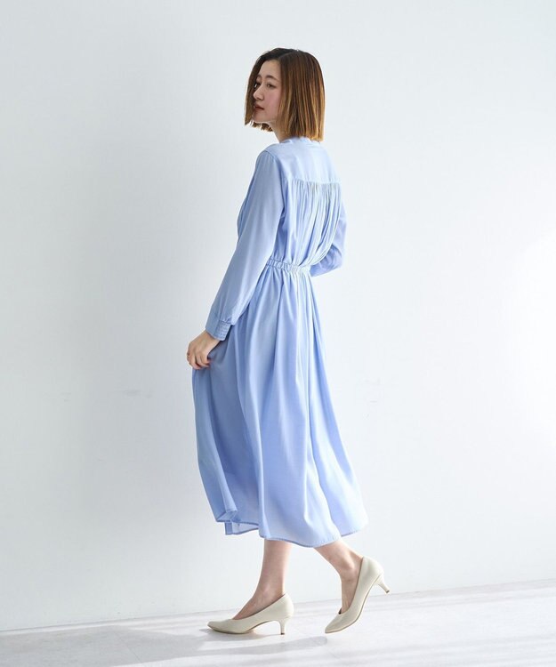 YECCA VECCA ベルト付きギャザーワンピース Blue