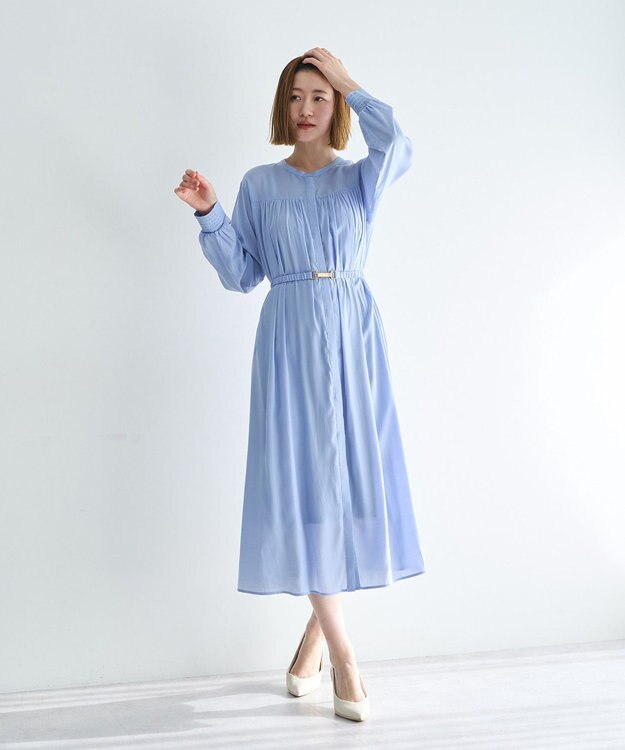 YECCA VECCA ベルト付きギャザーワンピース Blue
