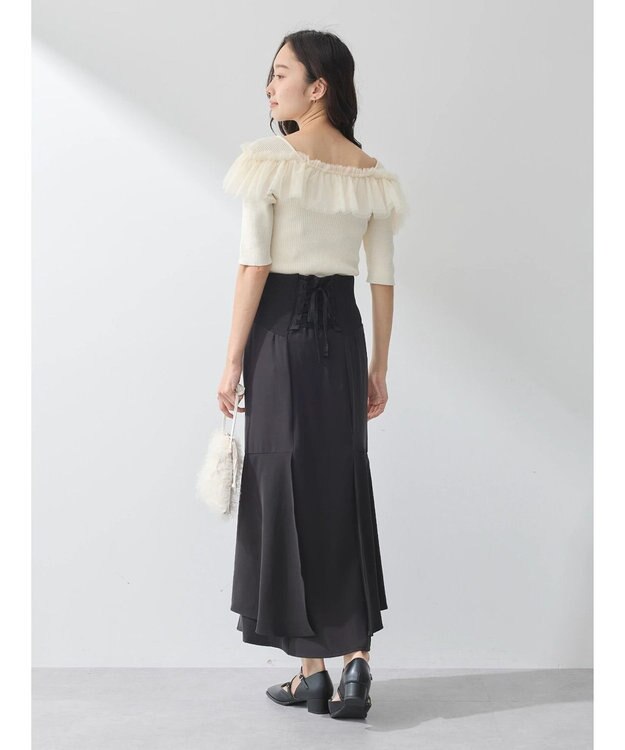 earth music&ecology サイドリブ切替バックレースアップスカート Black