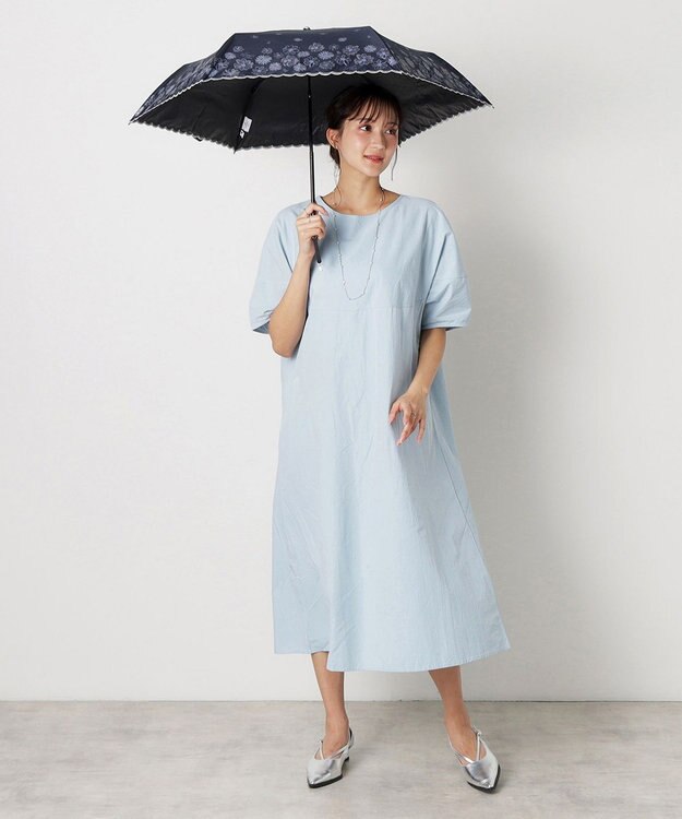 MOONBAT 【一級遮光/晴雨兼用日傘】ランバン オン ブルー (LANVIN en Blue)  折りたたみ日傘 フラワーグリッター ディープブルー