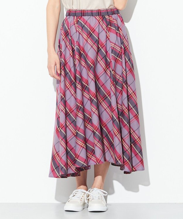 ANY 【ウエストゴム】マドラスチェック スカート ピンク系