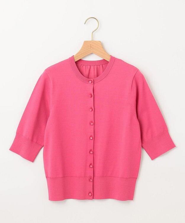 組曲 【5色展開・洗える】MINA半袖 カラーカーディガン オールドローズ系