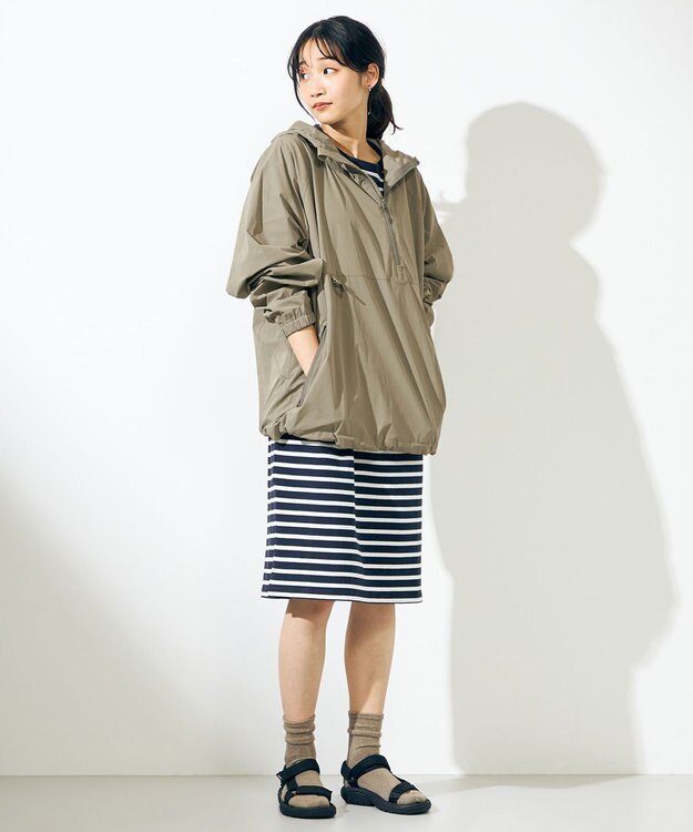 SHARE PARK LADIES 【UVカット】ボーダーロゴ半袖カットワンピース ホワイト系1