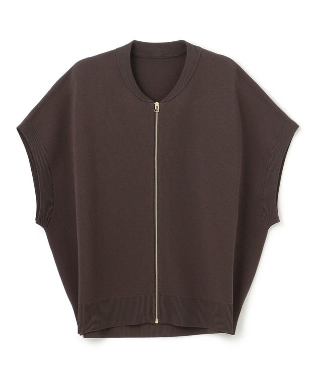 UNFILO L スゴ機能美ニット スリーブレスブルゾン ブラウン
