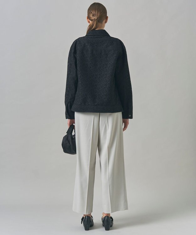 ICB L 【洗える】リーフラッセルレース ジャケット ブラック系