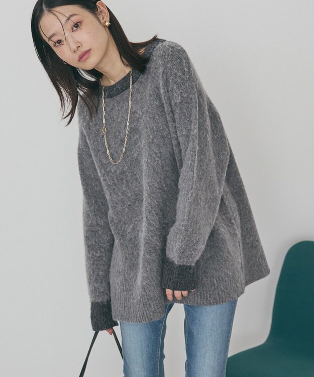 AMERICAN HOLIC 起毛バイカラーニットプルオーバー Charcoal Gray