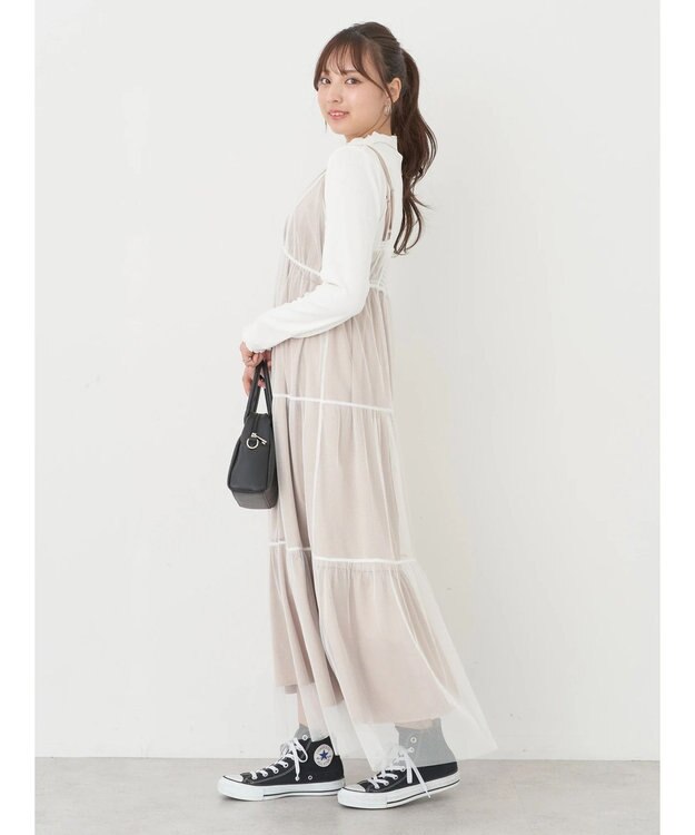 earth music&ecology ＳＥＴ２点ティアードペチドレス＋チュールワンピース White