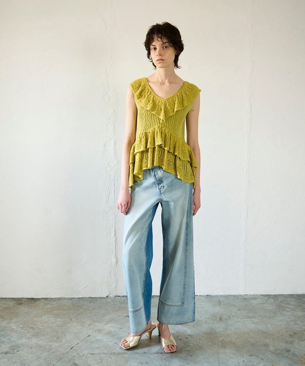 GRACE CONTINENTAL ミックスフリルニットトップ イエロー