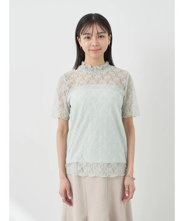 earth music&ecology レースドッキング半袖プルオーバー Mint