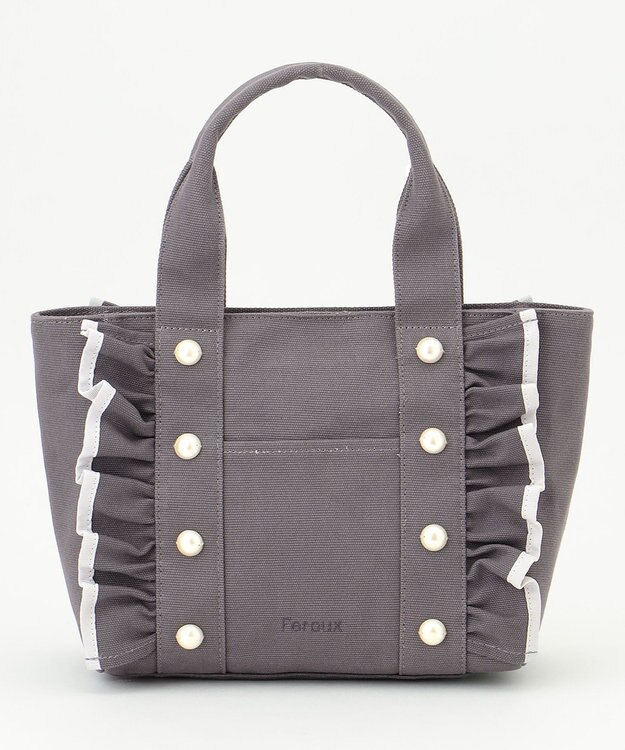 Feroux バイカラーパールフリル トート ライトグレー系