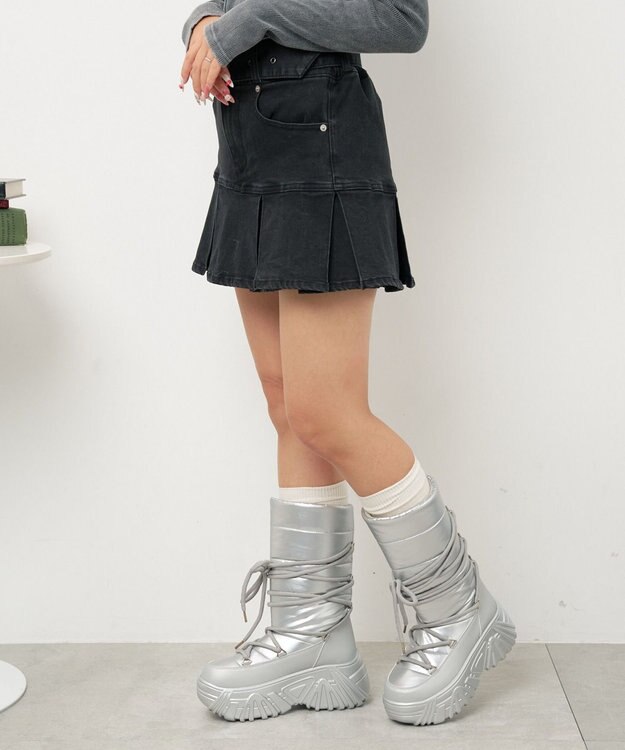 WEGO レースアップパテッドブーツ シルバー