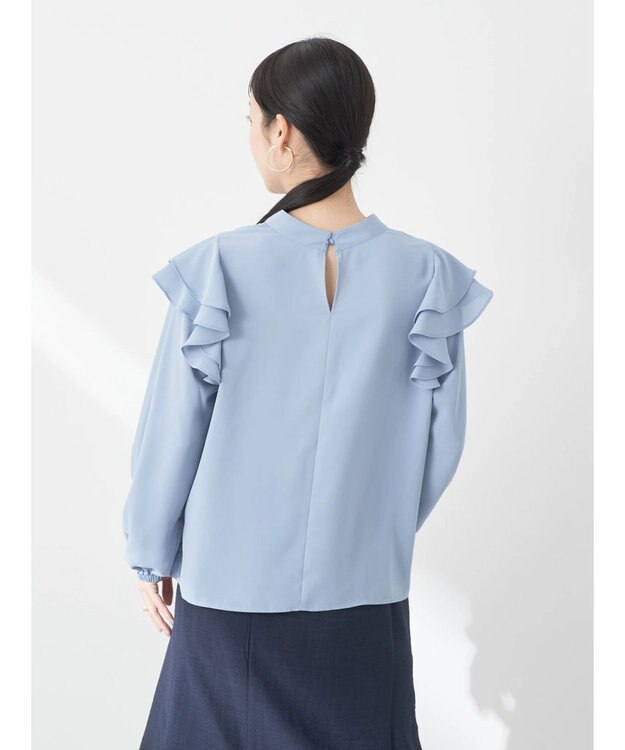 earth music&ecology フリルスリーブブラウス Blue