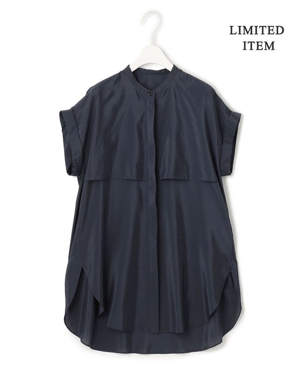 ICB 【洗える】ヌーディスローン  バンドカラーブラウス ネイビー系