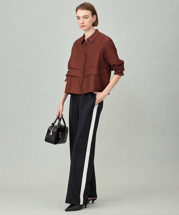 ICB L 【洗える】 ワッシャーツイル クロップドブラウス マホガニー系