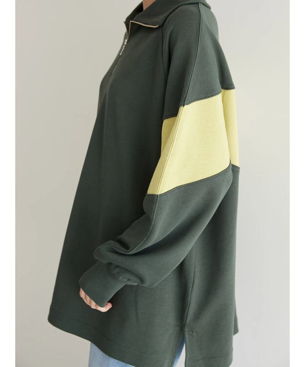 AMERICAN HOLIC ハーフＺＩＰ配色切り替え裏毛チュニック Khaki