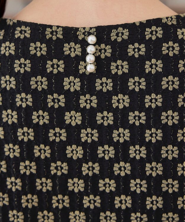 Tiaclasse L 花柄カットレースフレアトップス ブラック×ベージュ