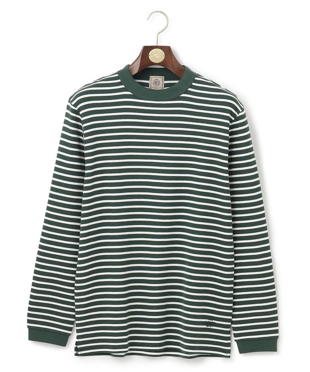 J.PRESS MEN ワッフルボーダー ロングTシャツ グリーン系1