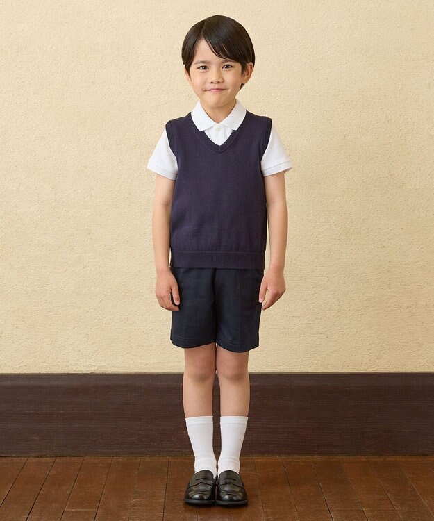 MIKI HOUSE HOT BISCUITS 【ミキハウス】【100-140cm】 綿ニットVネックベスト(男の子用) 紺