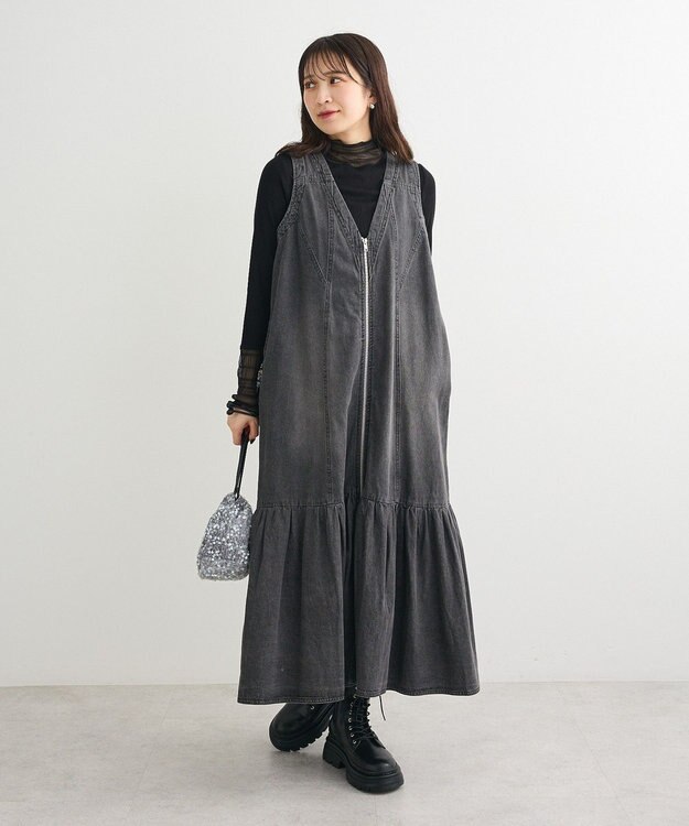 Green Parks ・ＳＵＧＡＲ　ＳＰＯＯＮ　Ｗ－ＺＩＰデニムロングワンヒ Black