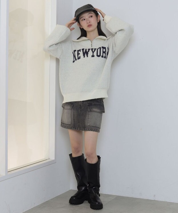 WEGO フラッフィーハーフジップニット オフホワイト