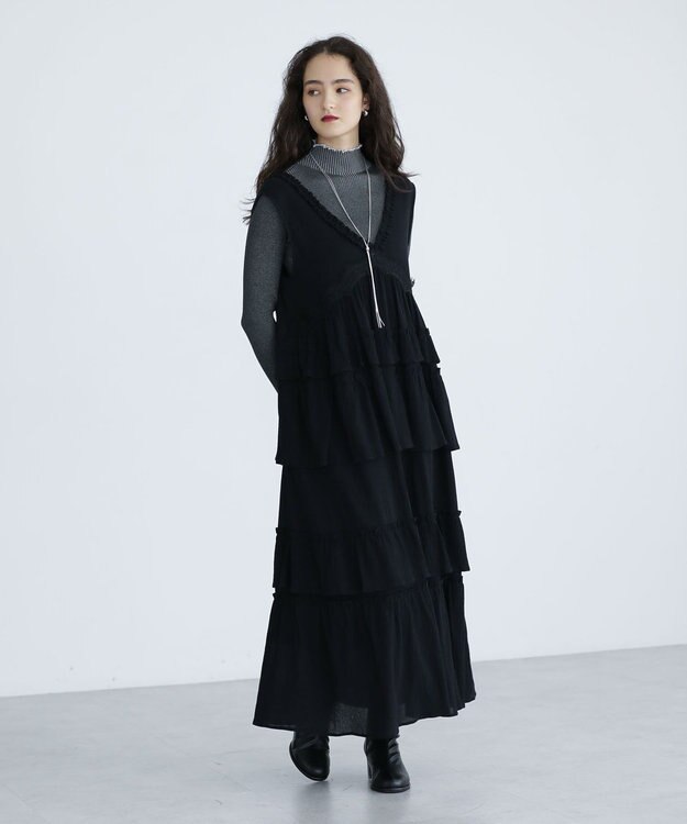 Green Parks ■ＥＳＣＡＲ　レース×コットンティアードワンピース Black