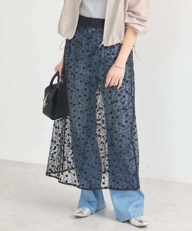 earth music&ecology シアーレースレイヤードスカート Black