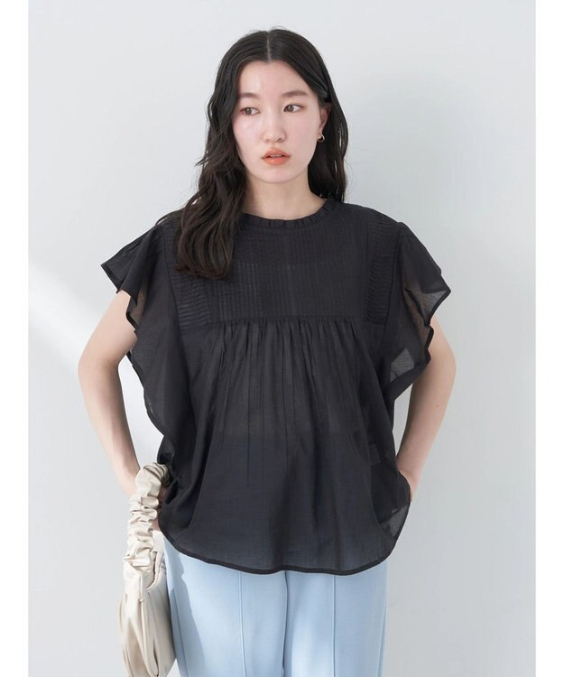 earth music&ecology コットンボイルフリルブラウス Black