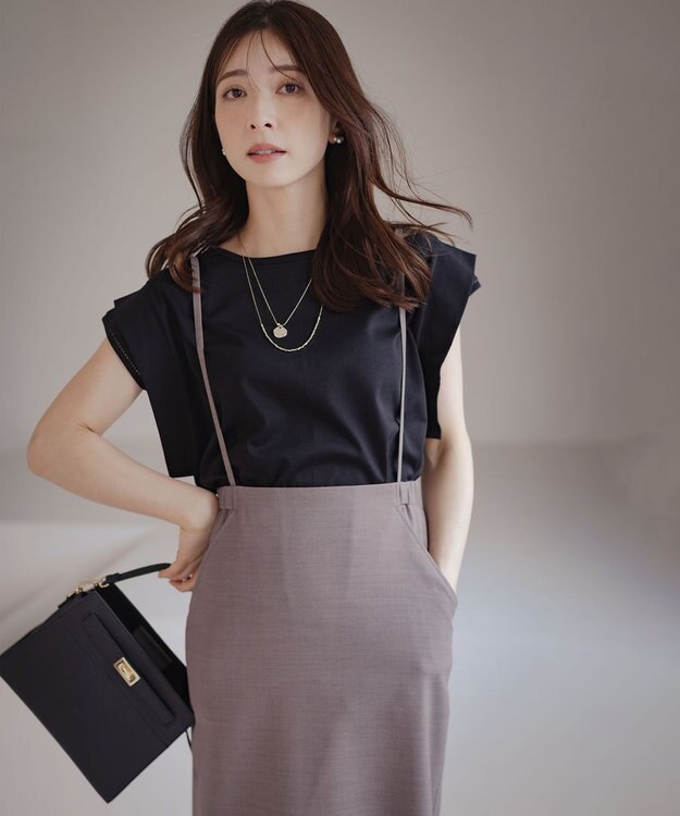 組曲 S ハシゴレースフレンチスリーブ カットソー ブラック系