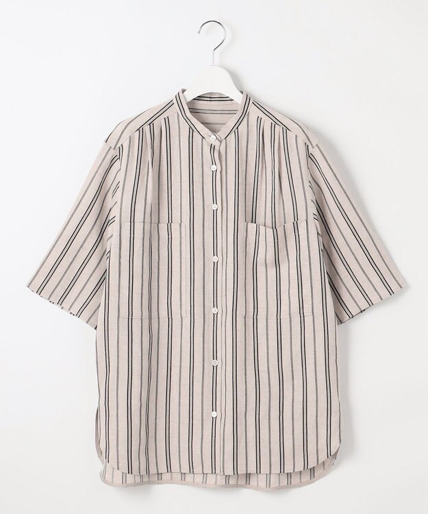 自由区 S 【カタログ掲載・セットアップ対応・洗える】リネンビスコースストライプ シャツ フラックス系
