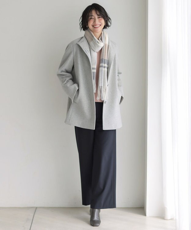 J.PRESS LADIES ジョーゼット裏起毛 ワイド パンツ ネイビー×ブラック系