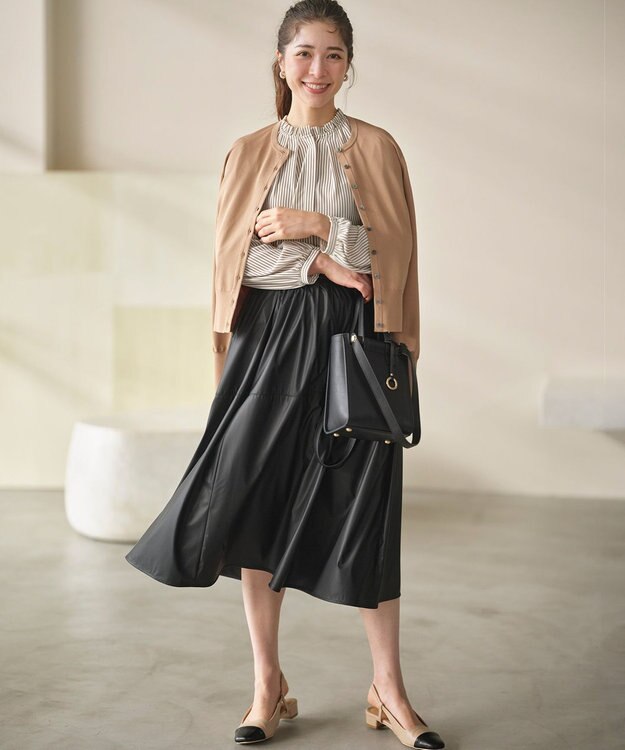 組曲 L 【6色展開・UVケア】クルーネックモダンカーディガン キャメルベージュ系