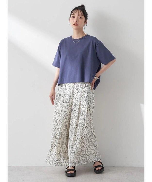 earth music&ecology バックタッククロップドＴ Dark Blue